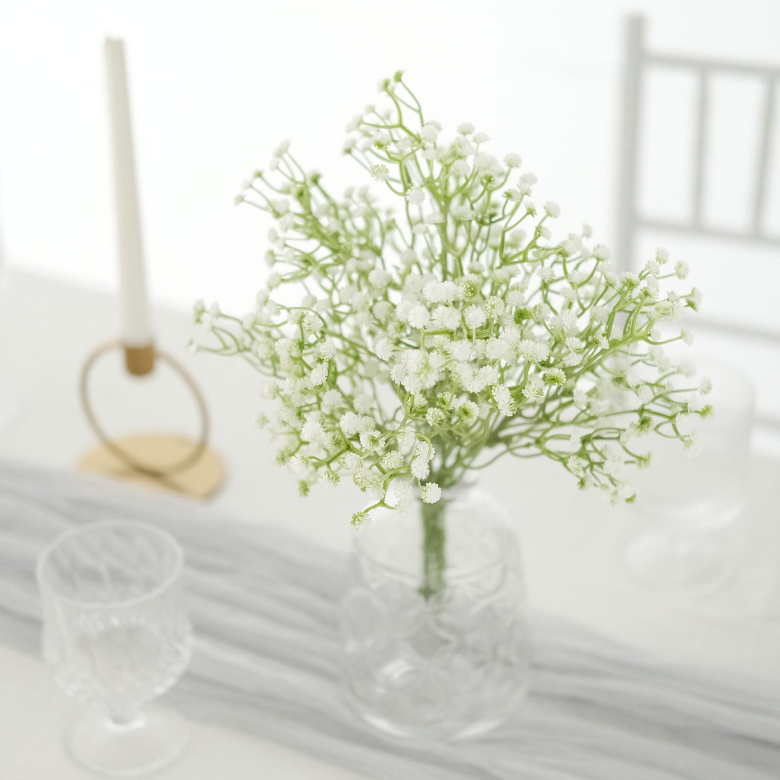 3 Bushes | White 14 Artificial Baby’s Breath Gypsophila Flower Arrangements, Real Touch Indoor Faux Floral Bouquets | by Tableclothsfactory